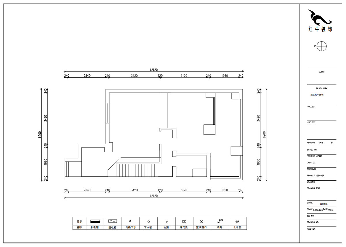 朱明琪｜莱茵铂郡922室-69㎡-原木风格｜复式｜loft公寓｜2室2厅2卫｜老房装修｜定制家｜全包12万｜00_03二楼原始结构图